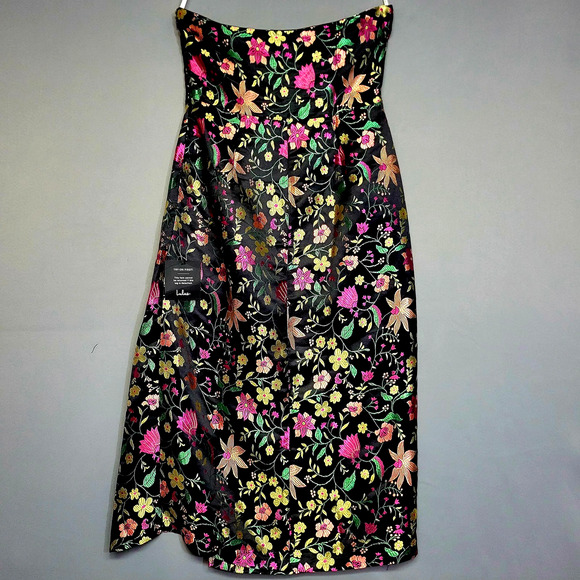 Lulus Dress Womens M Black Embroidered Floral Brocade Strapless Midi Formal New - Picture 11 of 16